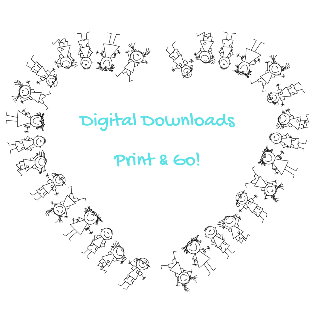chiren drwan in fine line art laying down in the shape of a heart with the words digital downloads print and go in the center