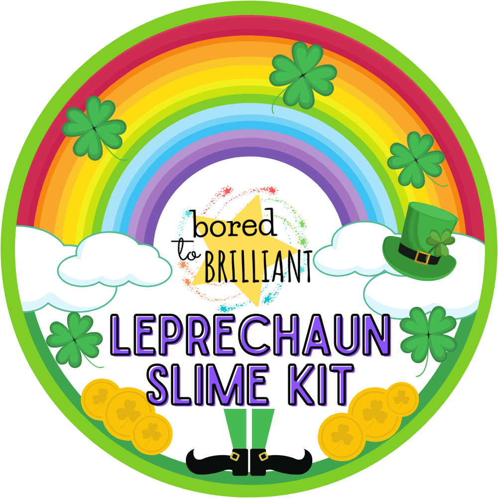 st. patricks day leprechaun slime kit label with rainbow and shamrocks