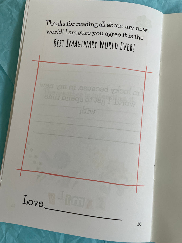 Book page with text and a signature on a blue surface