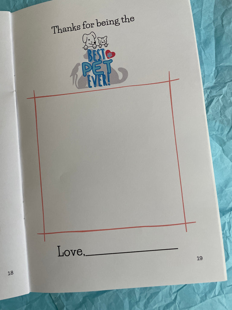 Card with text and graphics on a blue textured background