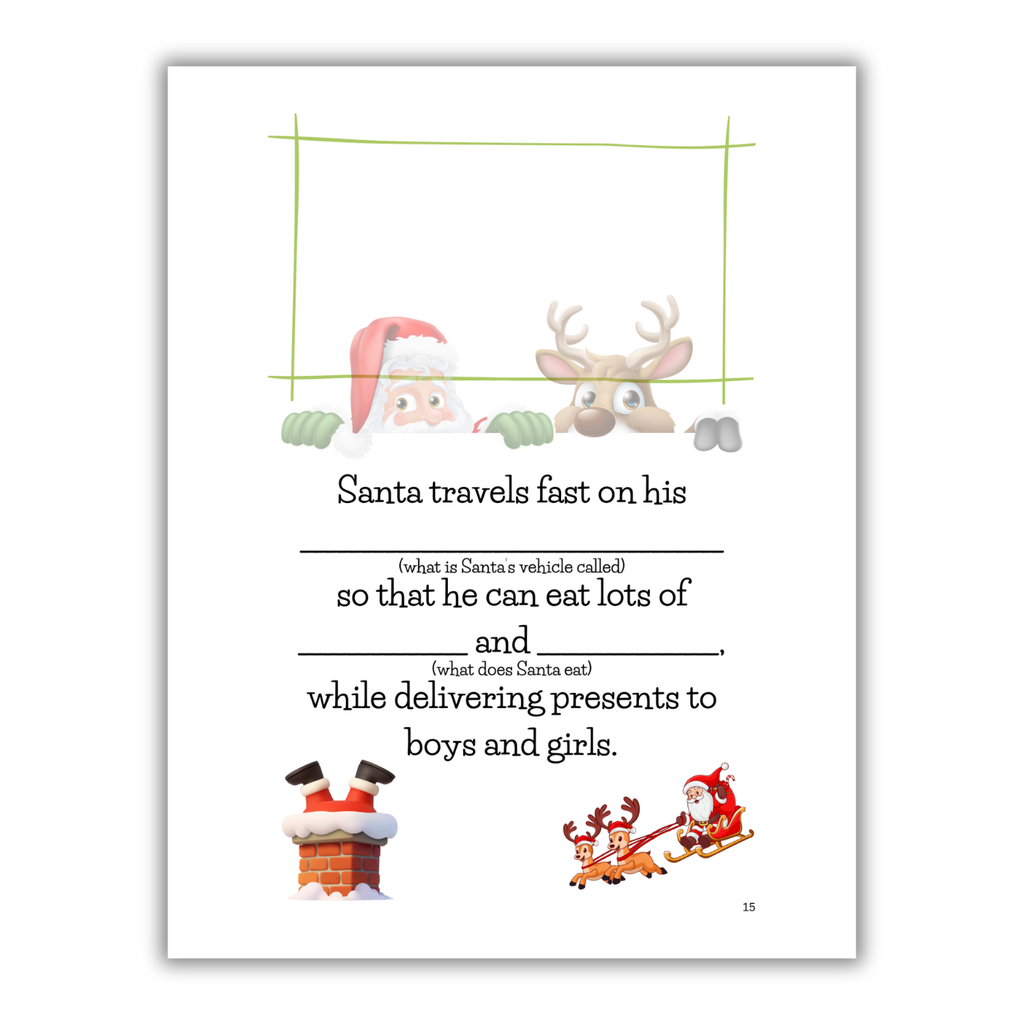 Interior page of a children's book titled 'Best Christmas Ever!' with festive cartoon illustrations.