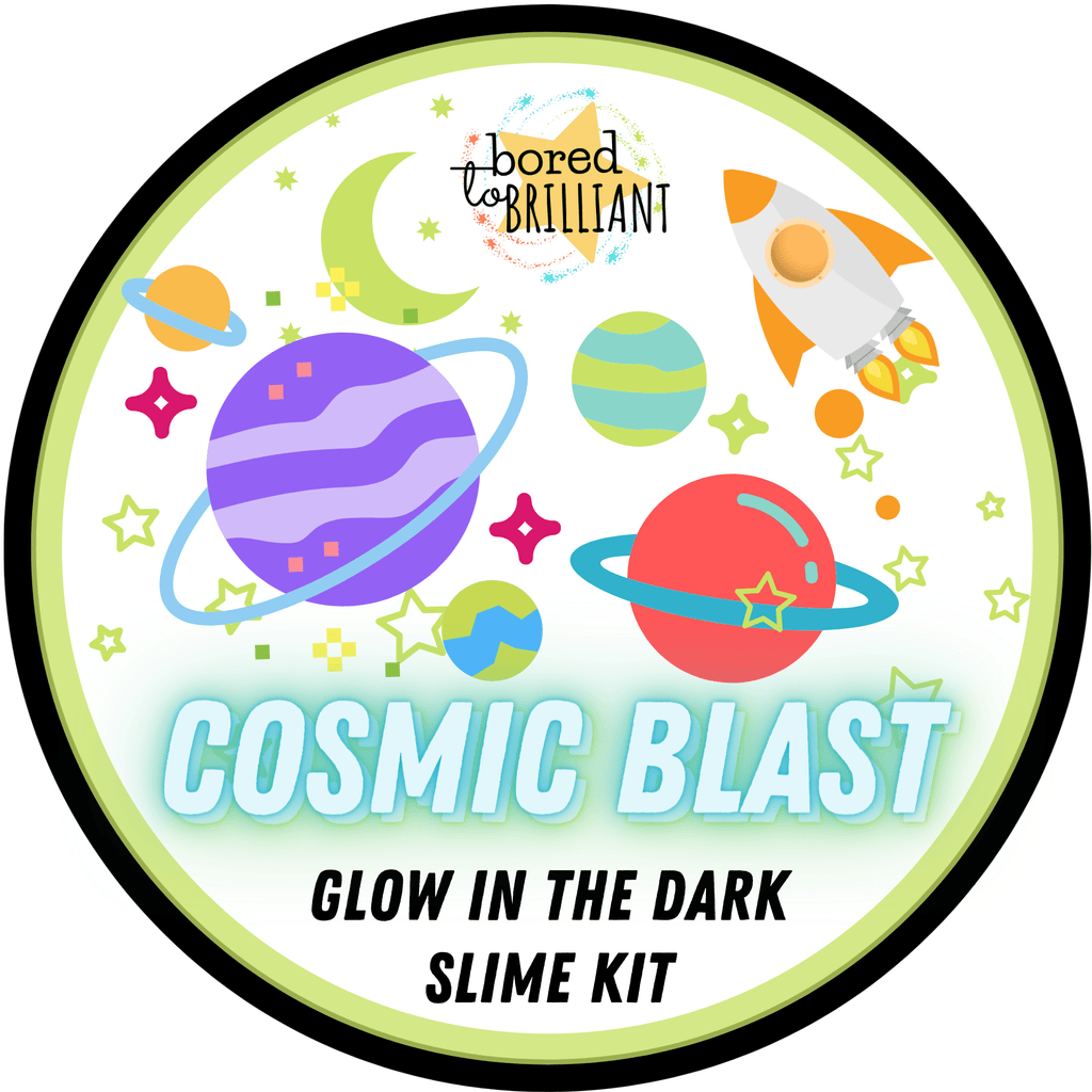 glow in the dark Slime Kit label green slime, outer space, cosmic images