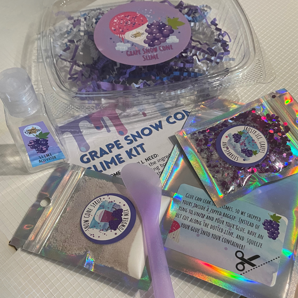 Grape Snow Cone Lime Kit packaging with components unpacked on a white surface