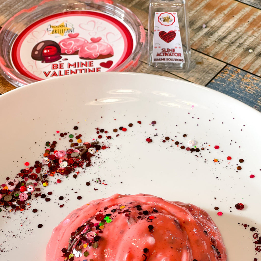 Chocolate Cherry Slime Kit for kids, plate, slime, containers