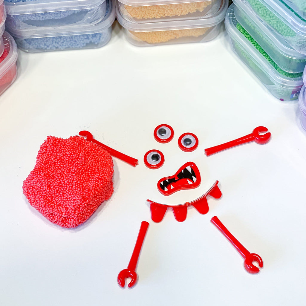 Create Your Own Putty Monster kids play showing pieces of monster and putty to build your own monster diy kit