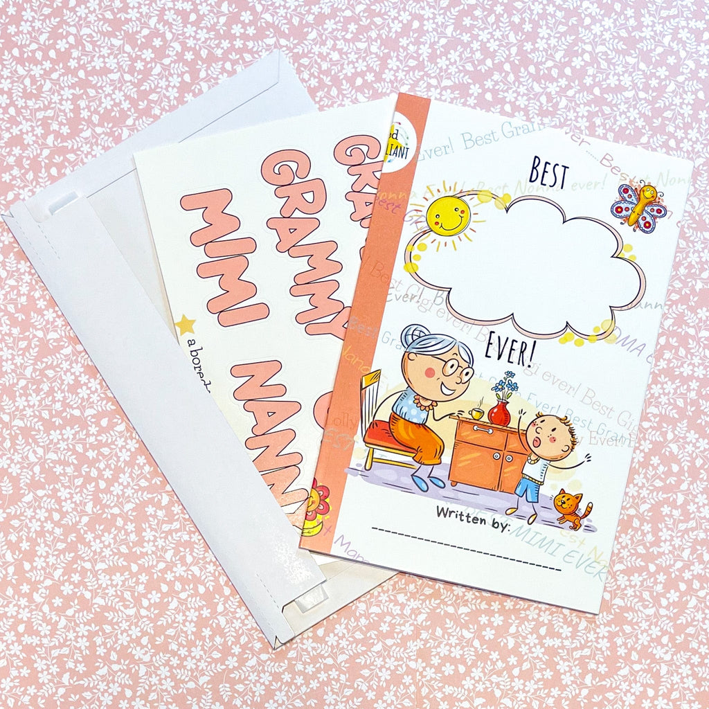 best grandma ever children's book with stickers showing different names of grandma on a pink background 