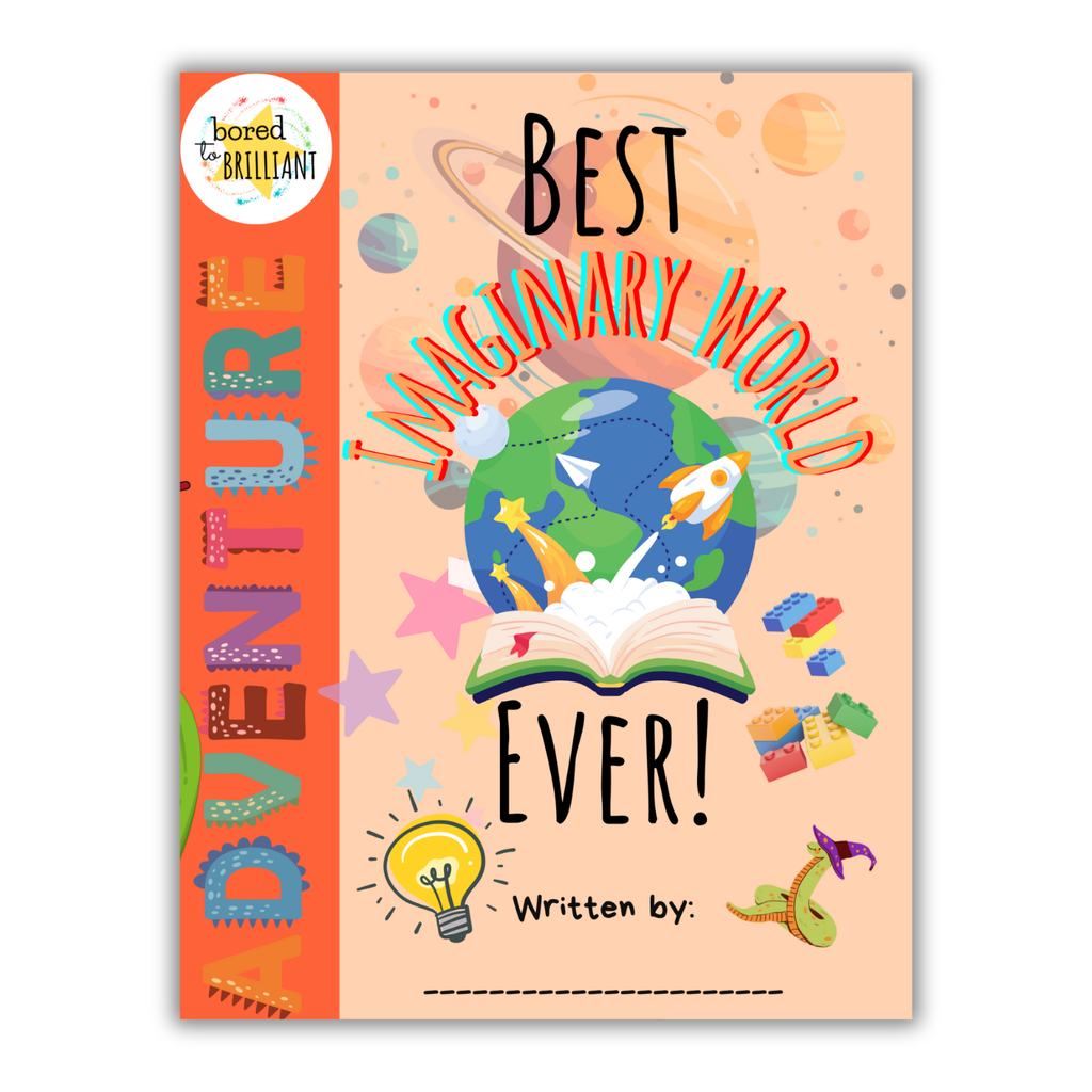 Book cover of 'Best Imaginary World Ever!' with colorful design on a peach background
