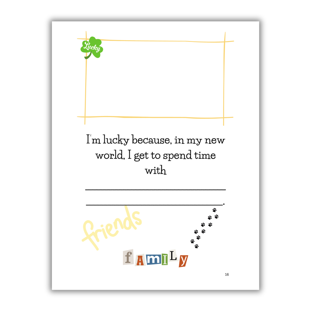 Inside page of book "Best Imaginary World Ever!" with colorful cartoon illustrations.