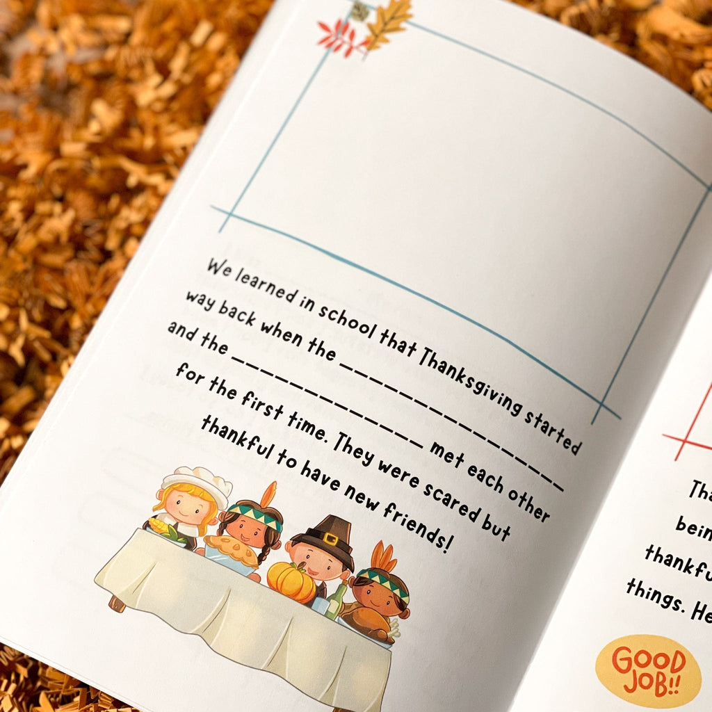 Interior Best Thanksgiving Ever Book about learning at school with picture of children Pilgrims and Native Americans feasting on Thanksgiving meal