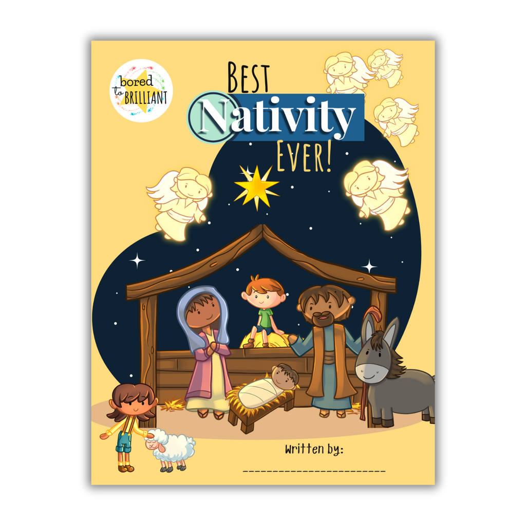 Book cover of 'Best Nativity Ever!' with cartoon characters in a nativity scene.