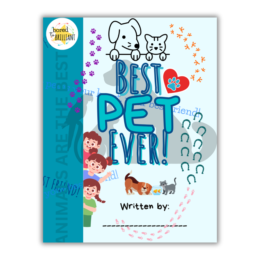 Book cover of 'Best Pet Ever!' with cartoon animals and children on a blue and white background.