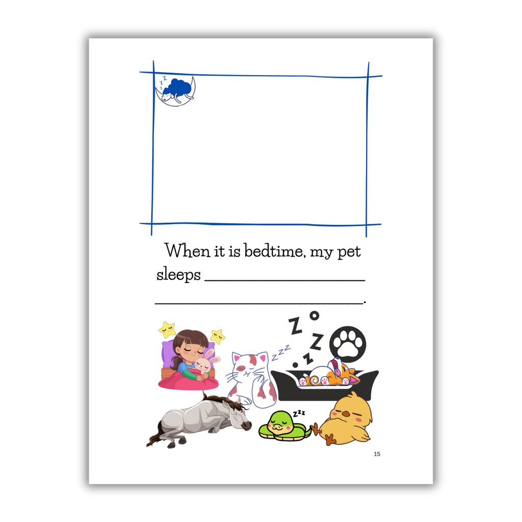 Interior page of 'Best Pet Ever!' book with cartoon illustrations