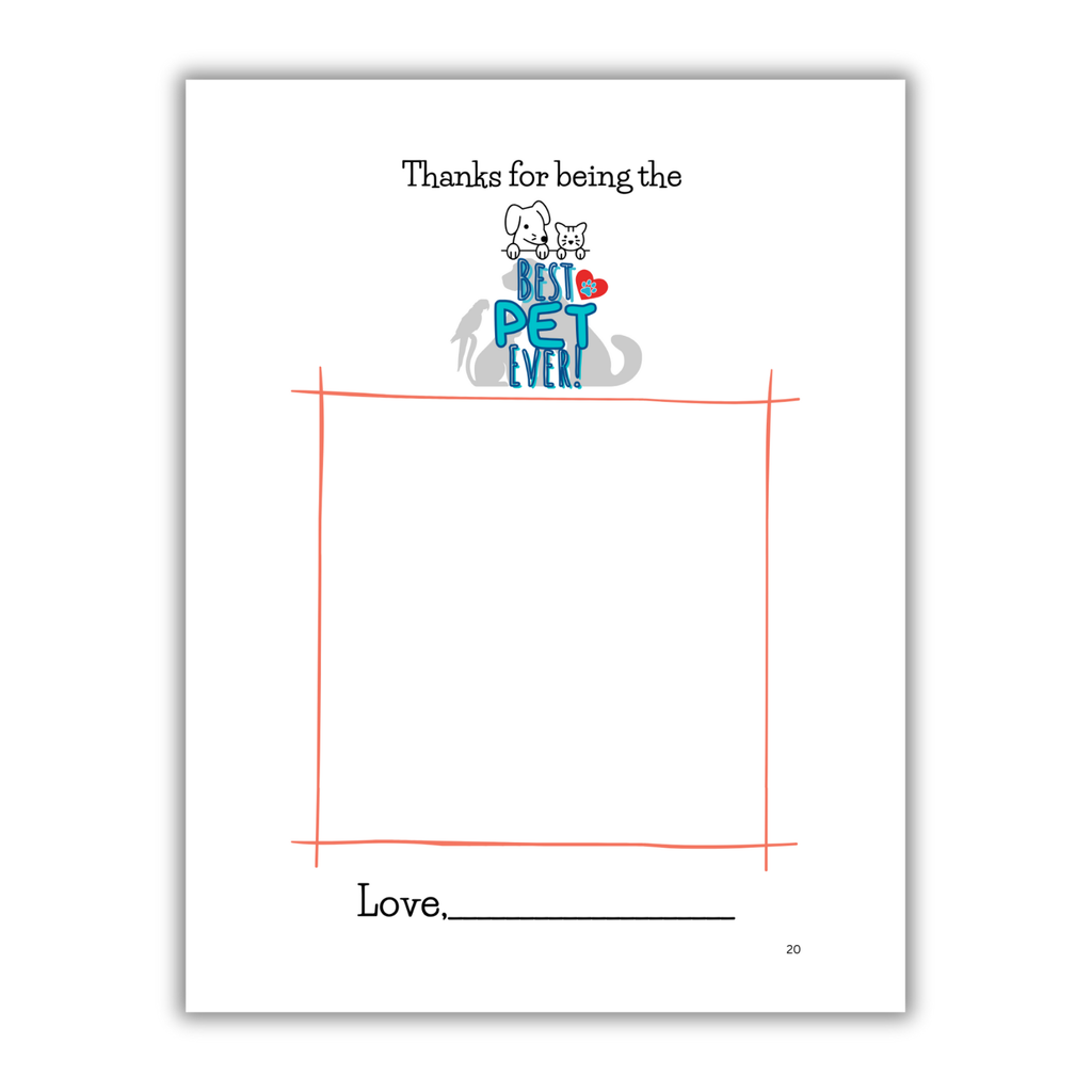 Interior page of 'Best Pet Ever!' book with cartoon illustrations