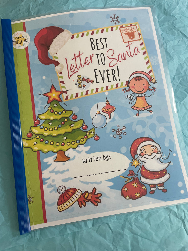 Children's book cover with a letter to Santa Claus illustration on a blue textured background