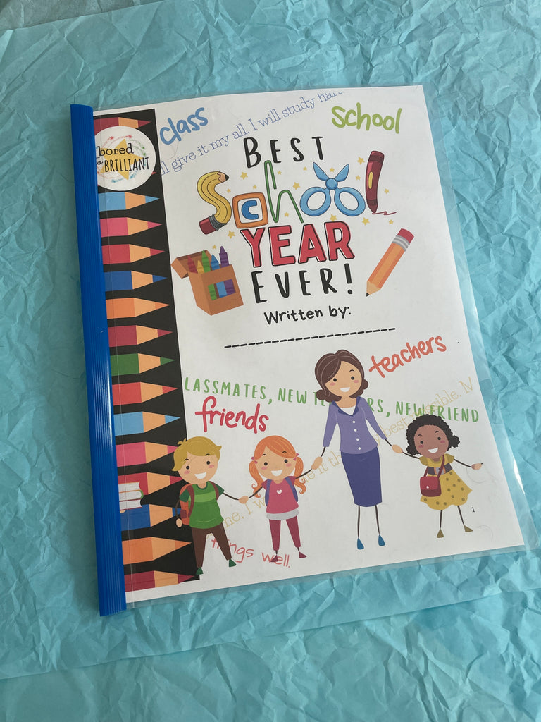 Children's book titled 'Best School Year Ever!' on a blue textured surface