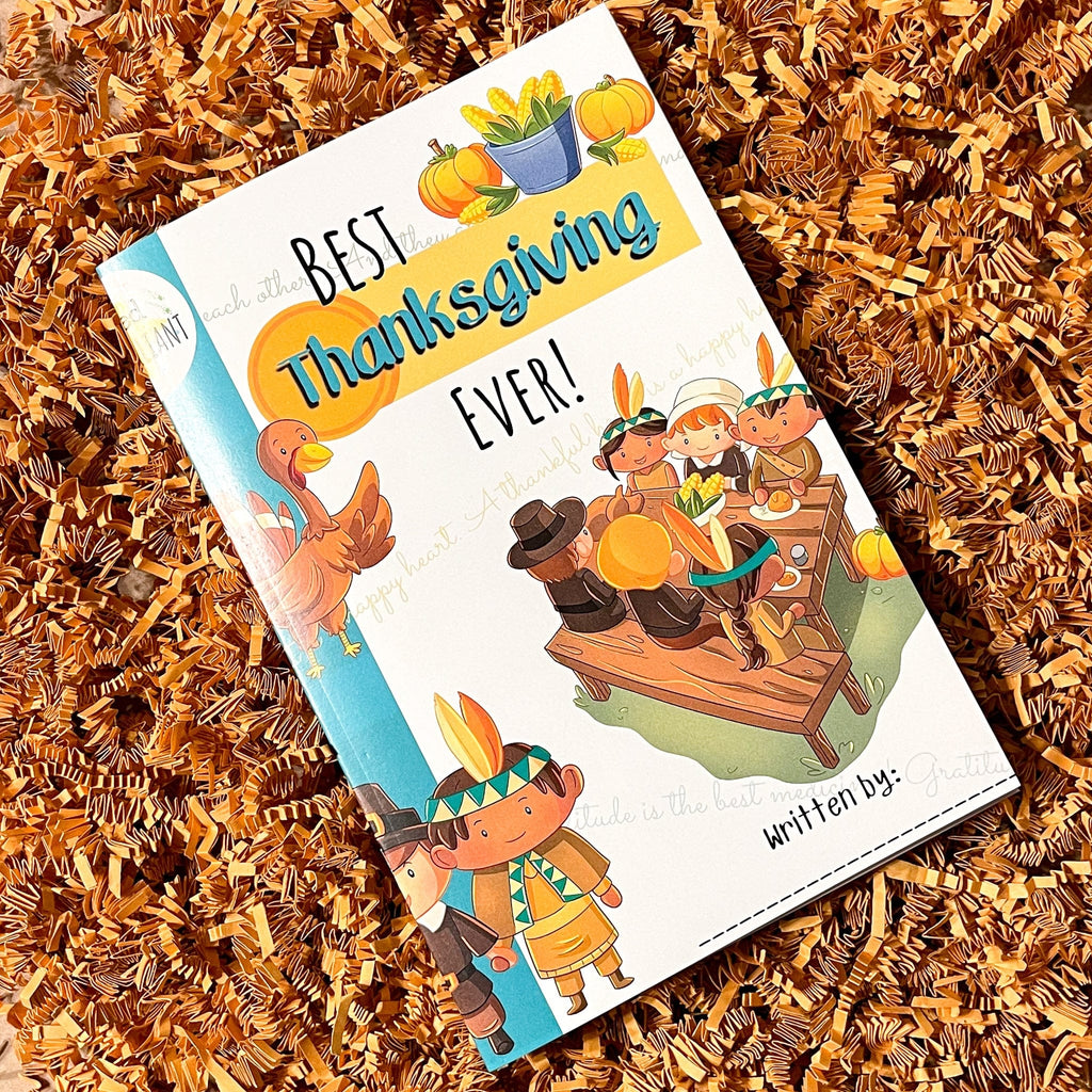 Front Cover of Best Thanksgiving Ever Book showing children Pilgrims and Native Americans sitting at a table for Thanksgiving Dinner.