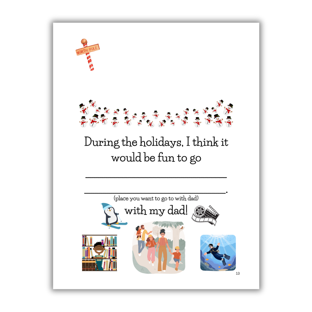 'Merry Christmas Dad' book interior page with festive illustrations 