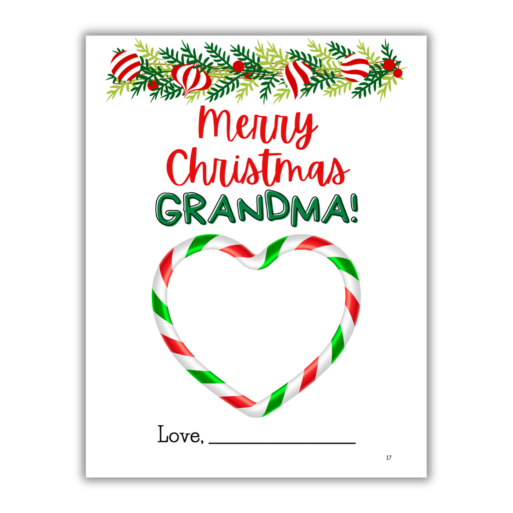 'Merry Christmas Grandma' book interior page with festive illustrations 