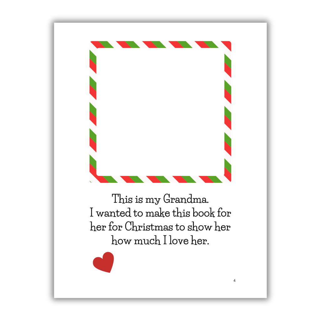 'Merry Christmas Grandma' book interior page with festive illustrations 