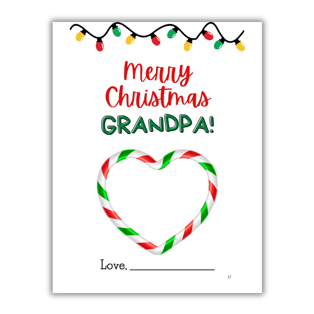 'Merry Christmas Grandpa' book interior page with festive illustrations