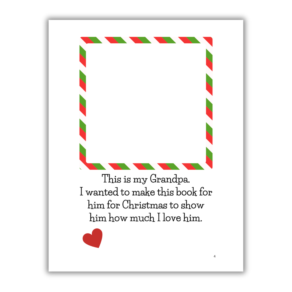 'Merry Christmas Grandpa' book interior page with festive illustrations