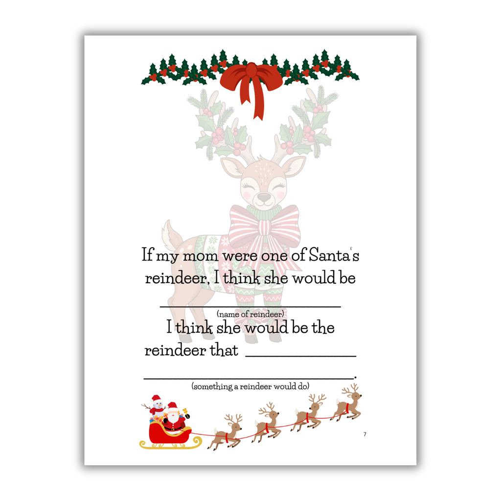 'Merry Christmas Mom' book interior page with festive illustrations