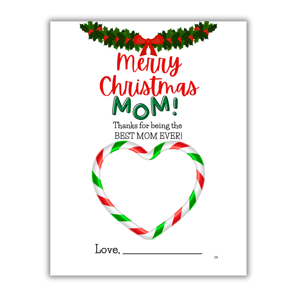 'Merry Christmas Mom' book interior page with festive illustrations