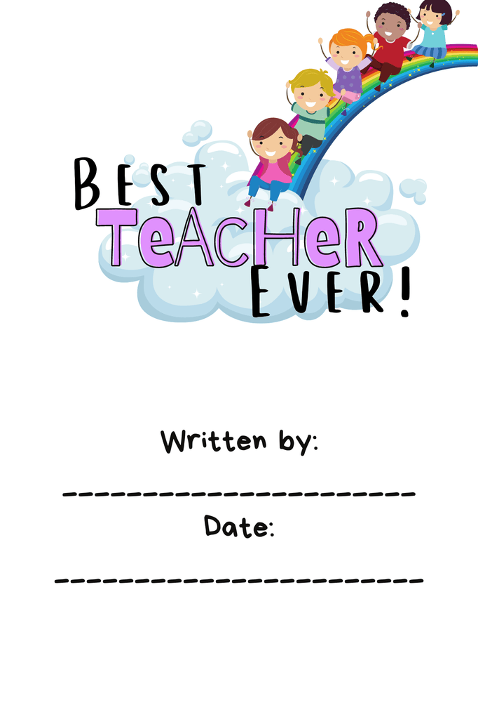 Best Teacher kids Book inner page with kids sliding down a rainbow