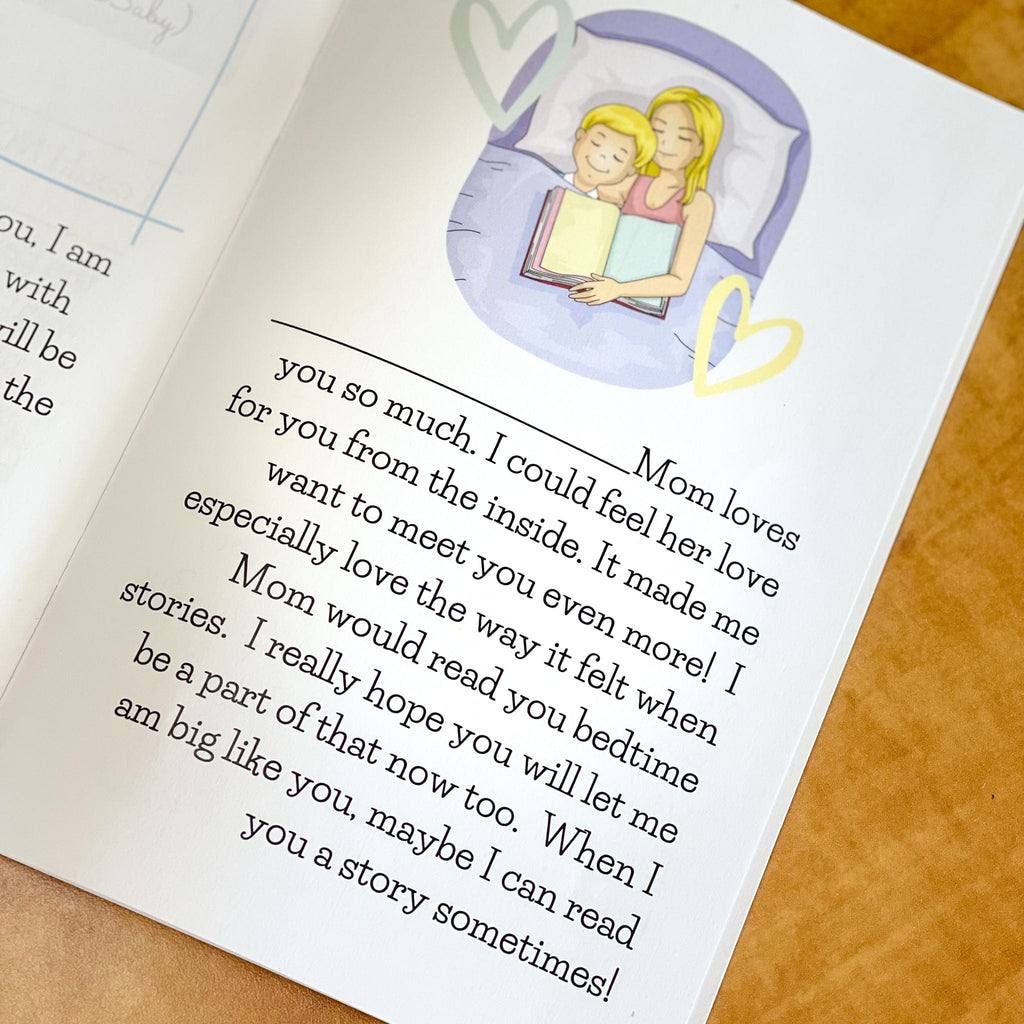 inner page of big like you kids book showing it can be personalized showing om and child 