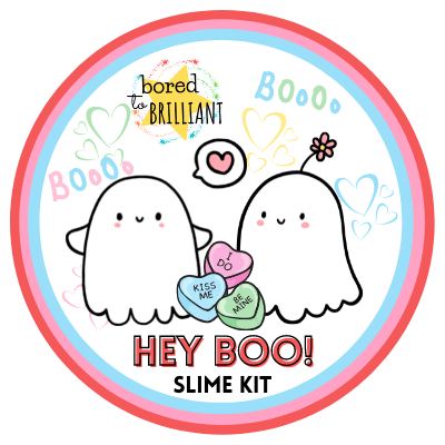image of two ghosts label with candy kisses for slime kit