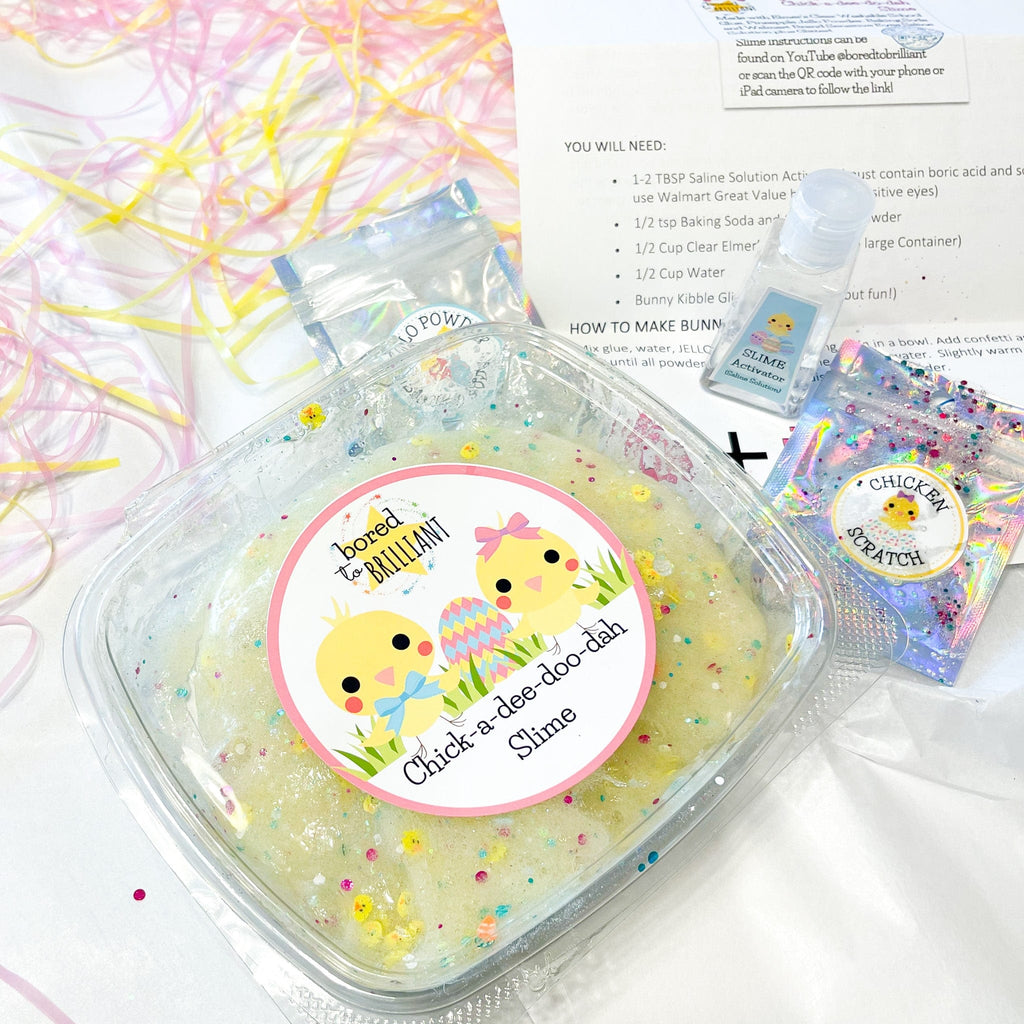 chick Snack Slime Kit, easter Slime Kit container with label and instructions