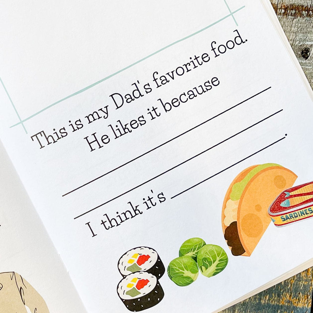 inner page, dad's favorite food prompt for best dad ever kids book