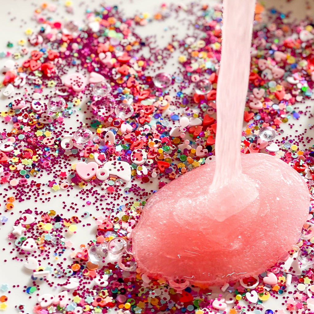pink slime,Halloween diy kit contents like confetti, children's sensory play
