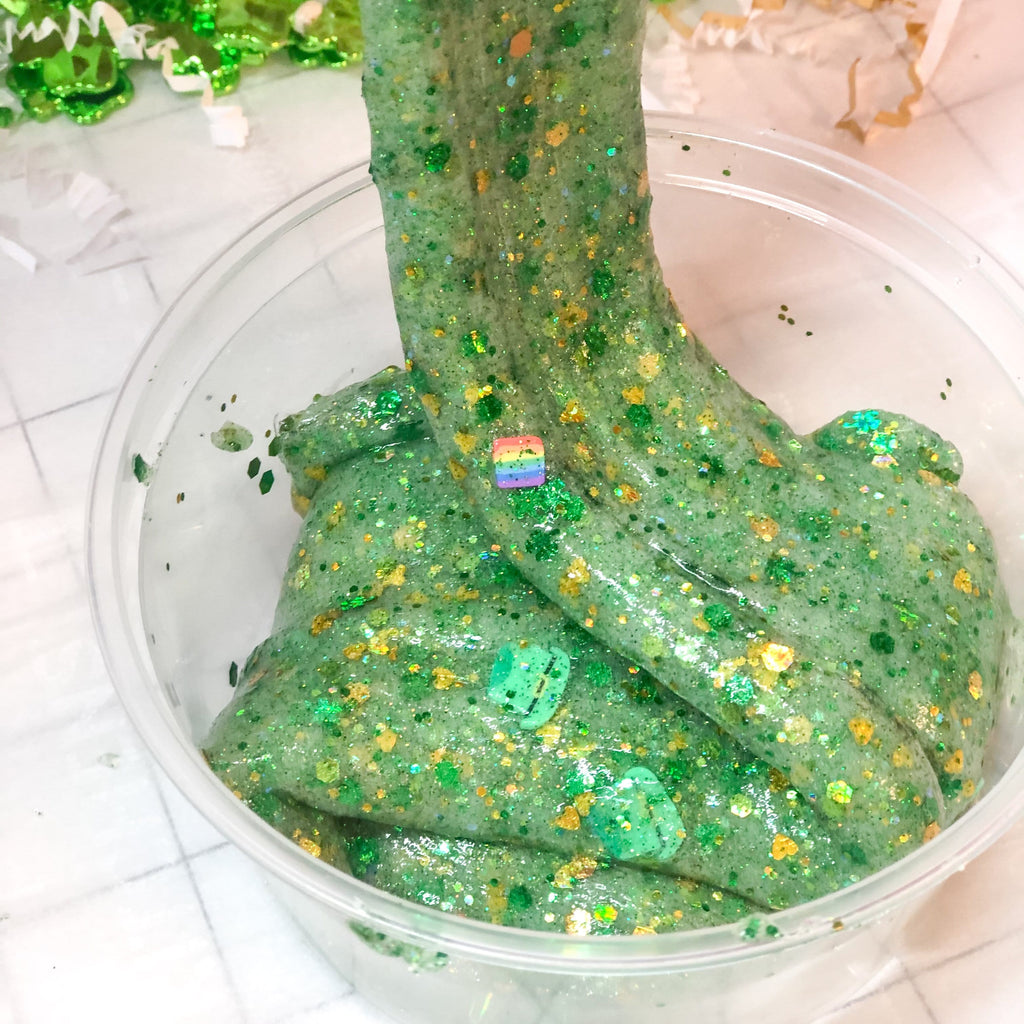 leprechaun green slime diy kit for kids in a container on a table