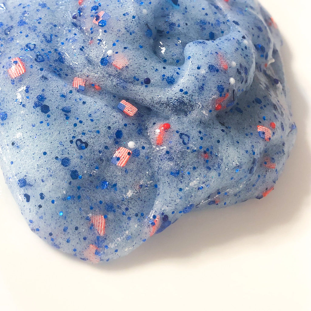 blue slime on plate with american flags